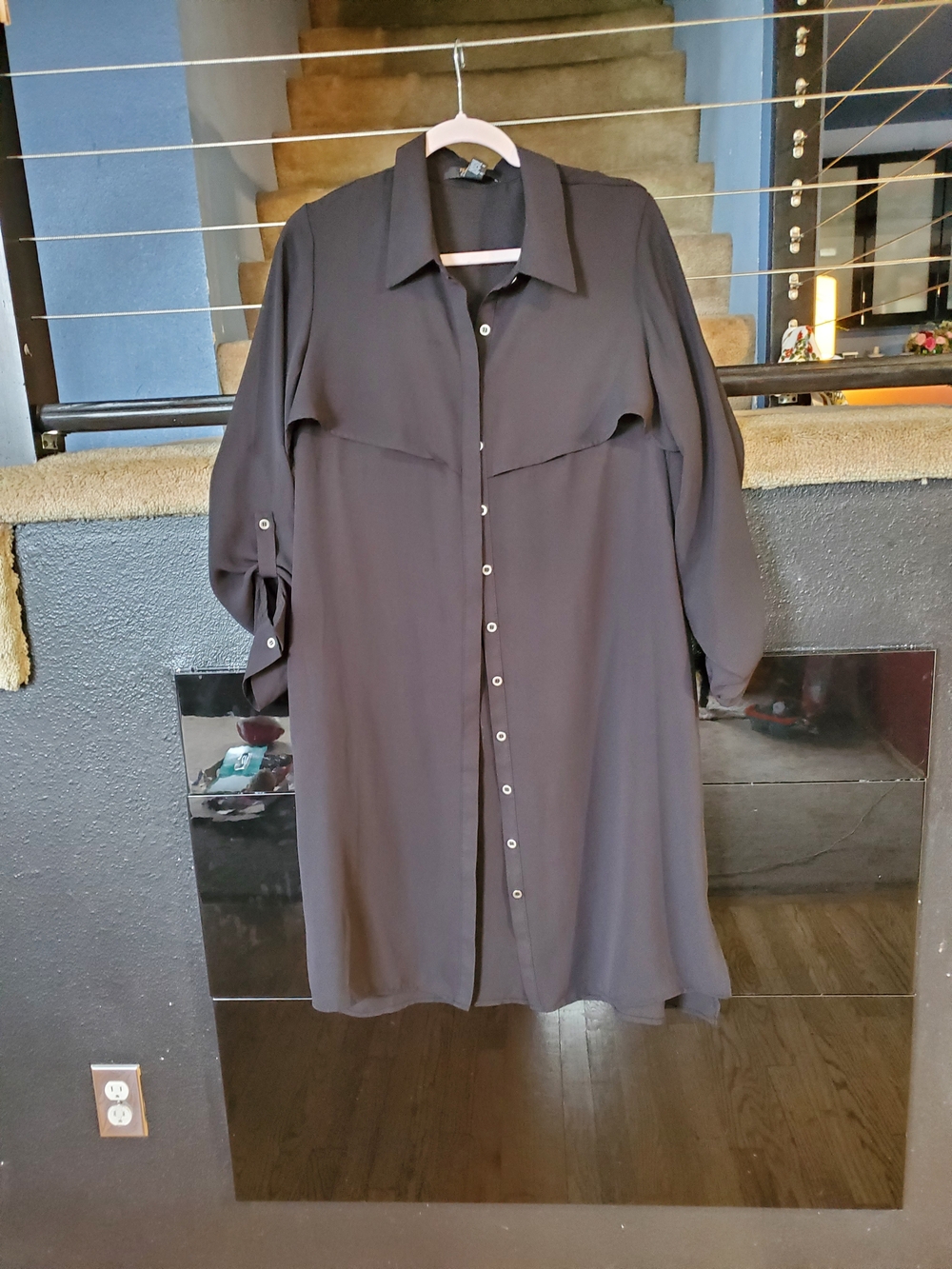 Forever 21 Black Long-Sleeve Button-Down Shirt Dress